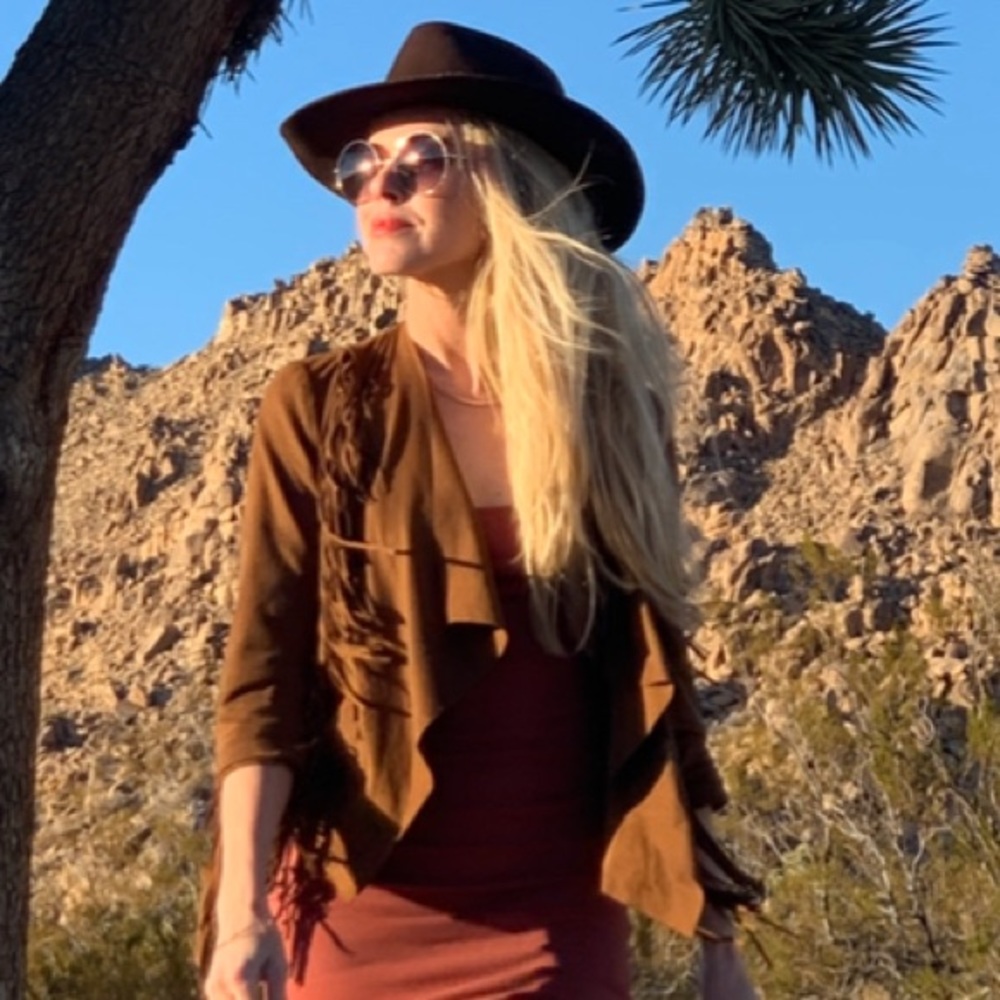 Brown Faux-suede fringe jacket